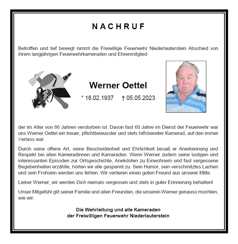 Werner Oettel * 18.02.1937 † 05.05.2023